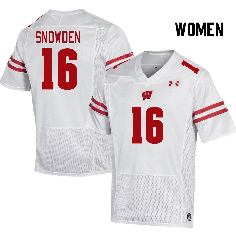 Women #16 Amare Snowden Wisconsin Badgers College Football Jerseys Stitched Sale-White